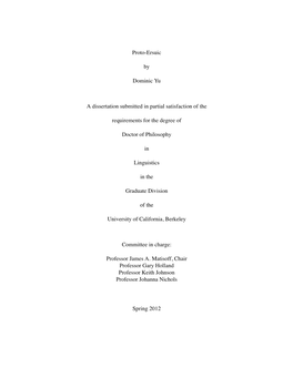 Proto-Ersuic by Dominic Yu a Dissertation Submitted in Partial