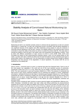 Stability Analysis of Carrot-Based Natural Moisturising Lip Balm, Chemical Engineering Transactions, 83, 49-54 DOI:10.3303/CET2183009