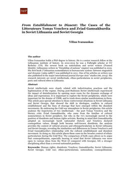 The Cases of the Litterateurs Tomas Venclova and Zviad Gamsakhurdia in Soviet Lithuania and Soviet Georgia