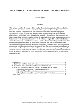 Jordan Segall This Article Considers the Impact of Labor Market