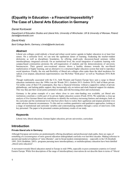 A Financial Impossibility? the Case of Liberal Arts Education in Germany