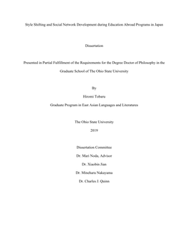 Style Shifting and Social Network Development During Education Abroad Programs in Japan Dissertation Presented in Partial Fulfil