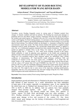 Development of Flood Routing Models for Wang River Basin