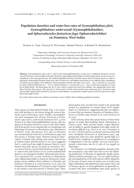 Population Densities and Water-Loss Rates of Gymnophthalmus Pleii, Gymnophthalmus Underwoodi (Gymnophthalmidae), and Sphaerodact