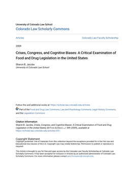 A Critical Examination of Food and Drug Legislation in the United States
