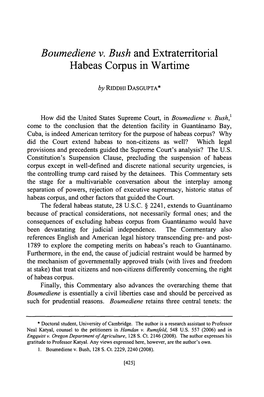 Boumediene V. Bush and Extraterritorial Habeas Corpus in Wartime