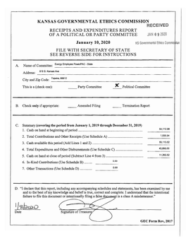 Kansas Governmental Ethics Commission Receipts And