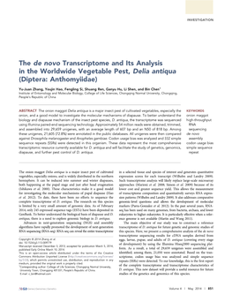 The De Novo Transcriptome and Its Analysis in the Worldwide Vegetable Pest, Delia Antiqua (Diptera: Anthomyiidae)