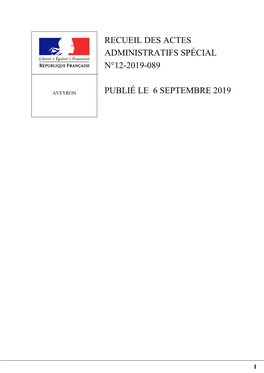 Recueil Des Actes Administratifs Spécial N°12-2019-089 Publié Le 6