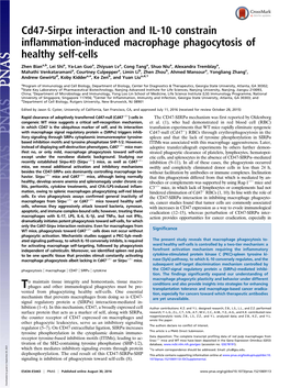 Cd47-Sirpα Interaction and IL-10 Constrain Inflammation-Induced Macrophage Phagocytosis of Healthy Self-Cells