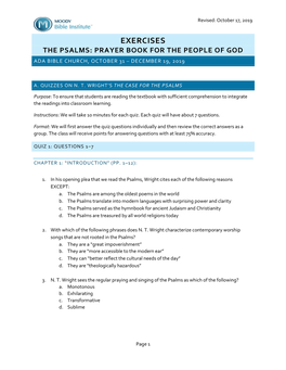 Exercises the Psalms: Prayer Book for the People of God Ada Bible Church, October 31 – December 19, 2019