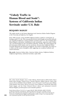 Systems of California Indian Servitude Under US Rule