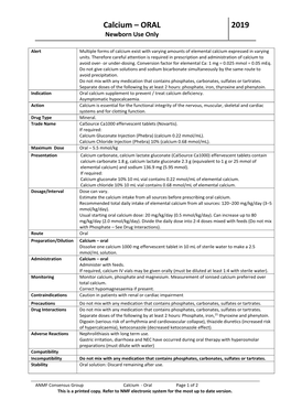 Calcium – ORAL 2019 Newborn Use Only