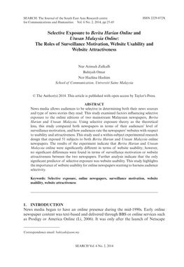 Selective Exposure to Berita Harian Online and Utusan Malaysia Online: the Roles of Surveillance Motivation, Website Usability and Website Attractiveness