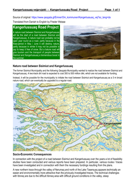 Kangerlussuaq Road Project a Nature Road Between Sisimiut and Kangerlussuaq Will Be the Start of a Road Between Sisimiut and Kangerlussuaq