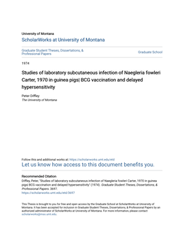 Studies of Laboratory Subcutaneous Infection of Naegleria Fowleri Carter, 1970 in Guinea Pigs| BCG Vaccination and Delayed Hypersensitivity