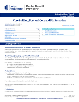 Core Buildup, Post and Core and Pin Retention