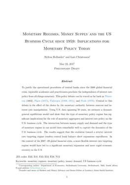 Monetary Regimes, Money Supply and the US Business Cycle Since 1959: Implications for Monetary Policy Today