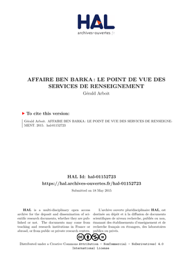 AFFAIRE BEN BARKA : LE POINT DE VUE DES SERVICES DE RENSEIGNEMENT Gérald Arboit