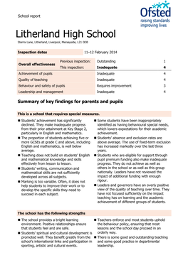 Litherland High School Sterrix Lane, Litherland, Liverpool, Merseyside, L21 0DB