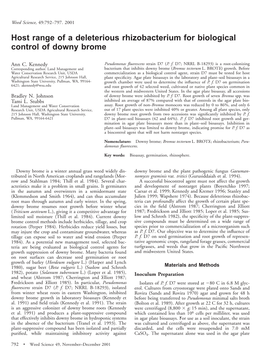 Host Range of a Deleterious Rhizobacterium for Biological Control of Downy Brome