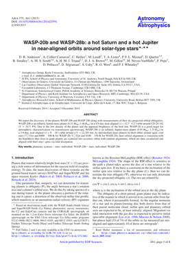 WASP-20B and WASP-28B: a Hot Saturn and a Hot Jupiter in Near-Aligned Orbits Around Solar-Type Stars�,