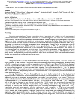 Pioneer Activity of an Oncogenic Fusion Transcription Factor at Inaccessible Chromatin