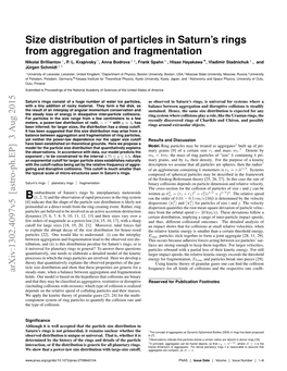 Size Distribution of Particles in Saturn's Rings from Aggregation And