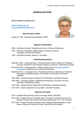 Dr. Elena A. Stepanova CURRICULUM VITAE