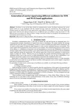 Generation of Carrier Signal Using Different Oscillators for ISM and Wi-Fi Band Applications