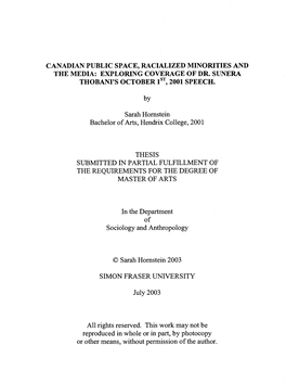 EXPLORING COVERAGE of DR. SUNERA THOBANI's OCTOBER Lst, 2001 SPEECH