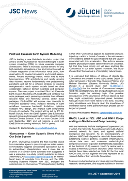 Pilot Lab Exascale Earth System Modelling 'Oumuamua – Outer