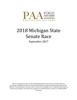 2018 Michigan State Senate Race September 2017