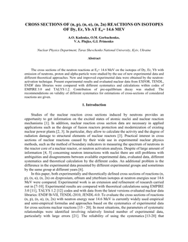 CROSS SECTIONS of (N,P), (N,Α), (N,2N) REACTIONS on ISOTOPES