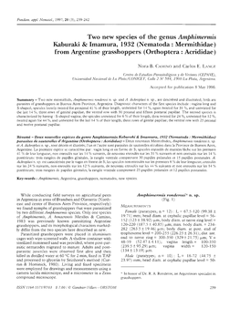 (Nematoda : Mermithidae) from Argentine Grasshoppers (Orthop