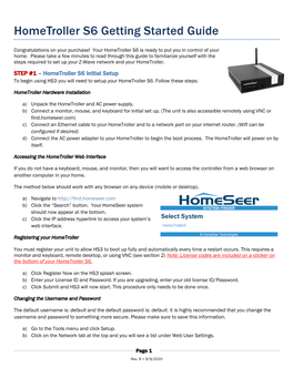 Hometroller S6 Getting Started Guide