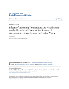 Effects of Increasing Temperature and Acidification on the Growth And