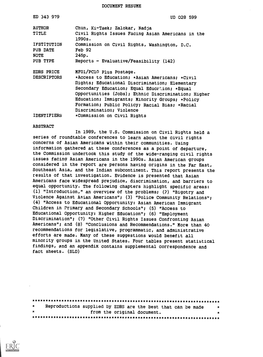 Civil Rights Issues Facing Asian Americans in the 1990S. IYSTITUTION Commission on Civil Rights, Washington, D.C