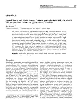 Hypothesis Spinal Shock and `Brain Death': Somatic Pathophysiological