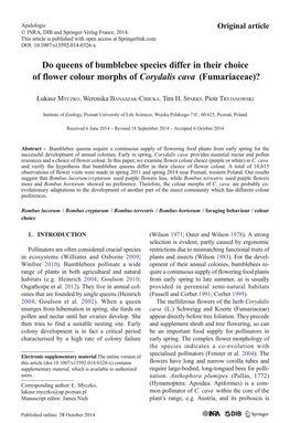 Do Queens of Bumblebee Species Differ in Their Choice of Flower Colour Morphs of Corydalis Cava (Fumariaceae)?