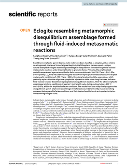 Eclogite Resembling Metamorphic Disequilibrium Assemblage Formed Through Fuid‑Induced Metasomatic Reactions Sanghoon Kwon1, Vinod O