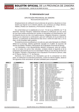 Boletín Oficial De La Provincia De Zamora