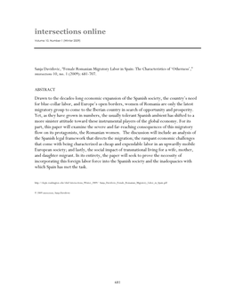 Female Romanian Migratory Labor in Spain: the Characteristics of „Otherness‟,” Intersections 10, No