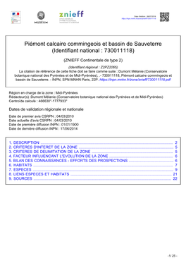 Piémont Calcaire Commingeois Et Bassin De Sauveterre (Identifiant National : 730011118)