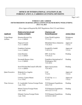 Office of International Aviation (X-40) Foreign and U.S