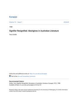 Aborigines in Australian Literature, Kunapipi, 10(1), 1988