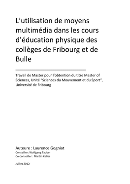 L'utilisation De Moyens Multimédia Dans Les Cours D'éducation Physique Des Coll