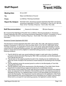 Severance Consent Application B21/2021 and Zoning Amendment