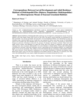 Correspondence Between Larval Development and Adult Residence