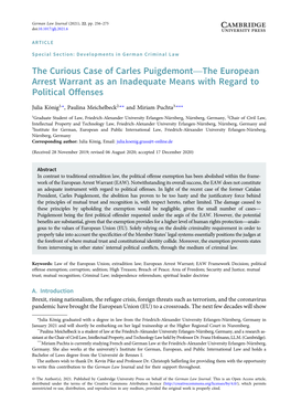 The Curious Case of Carles Puigdemont—The European Arrest Warrant As an Inadequate Means with Regard to Political Offenses